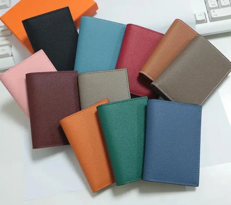 Luxury man women Credit Cards Solid Color Slim Tiny Purse cow epsom leather card holder wallet with packaging box