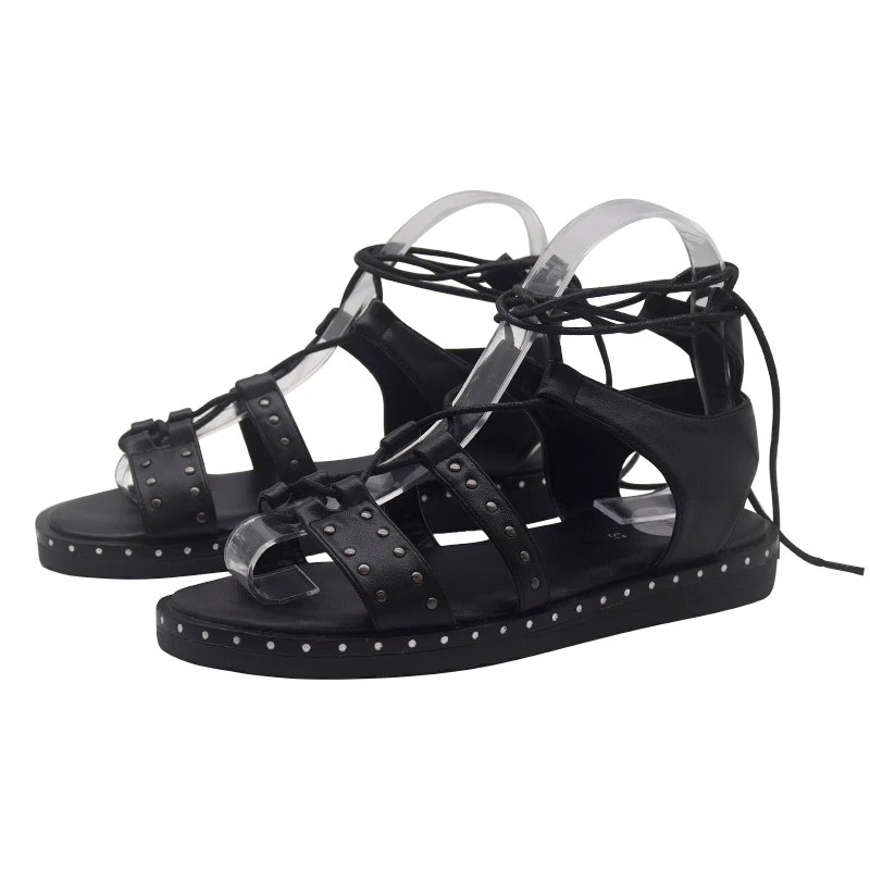 Сандалии-гладиаторы женские на шнуровке, повседневные прочные босоножки на плоской подошве, со шнуровкой, 2021