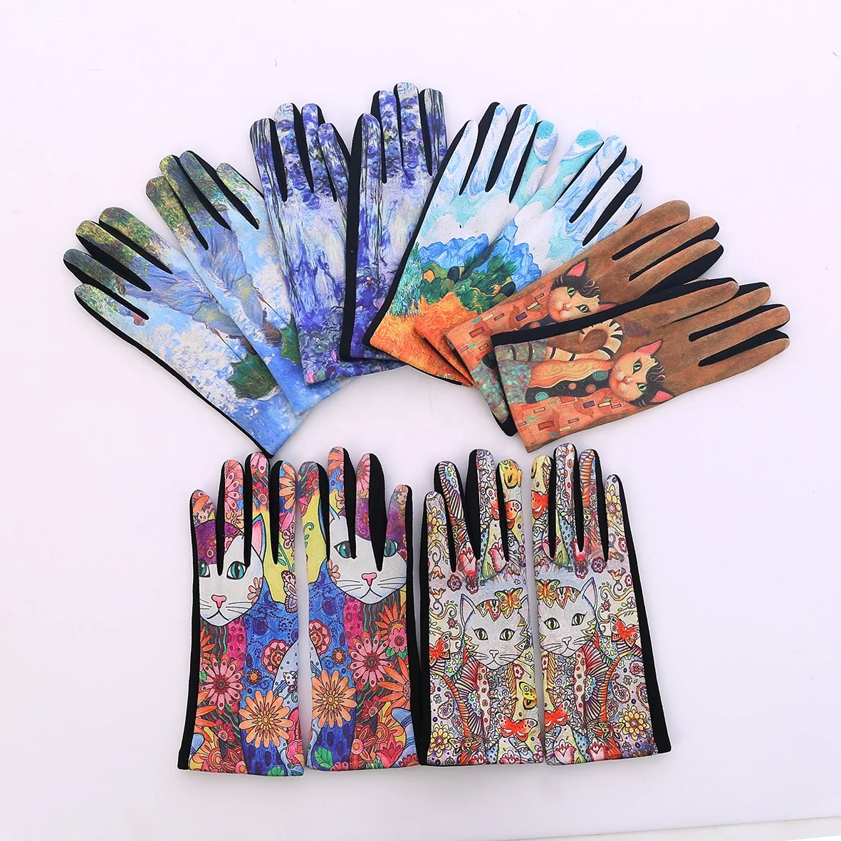 Customize Word Famous Painting Print Gloves Women Fashion Winter Gloves