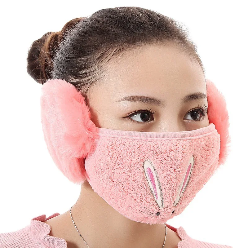 Warm plush mask earmuffs children bear cartoon futuristic windproof polar fleece winter mask