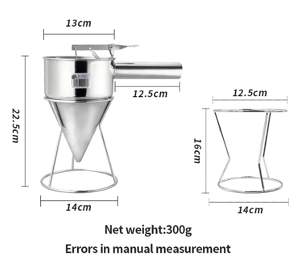Bakest Durable Stainless Steel Explosive Powder Sieve Stainless Steel Cone Cake Batter Dispenser Cooking Tools