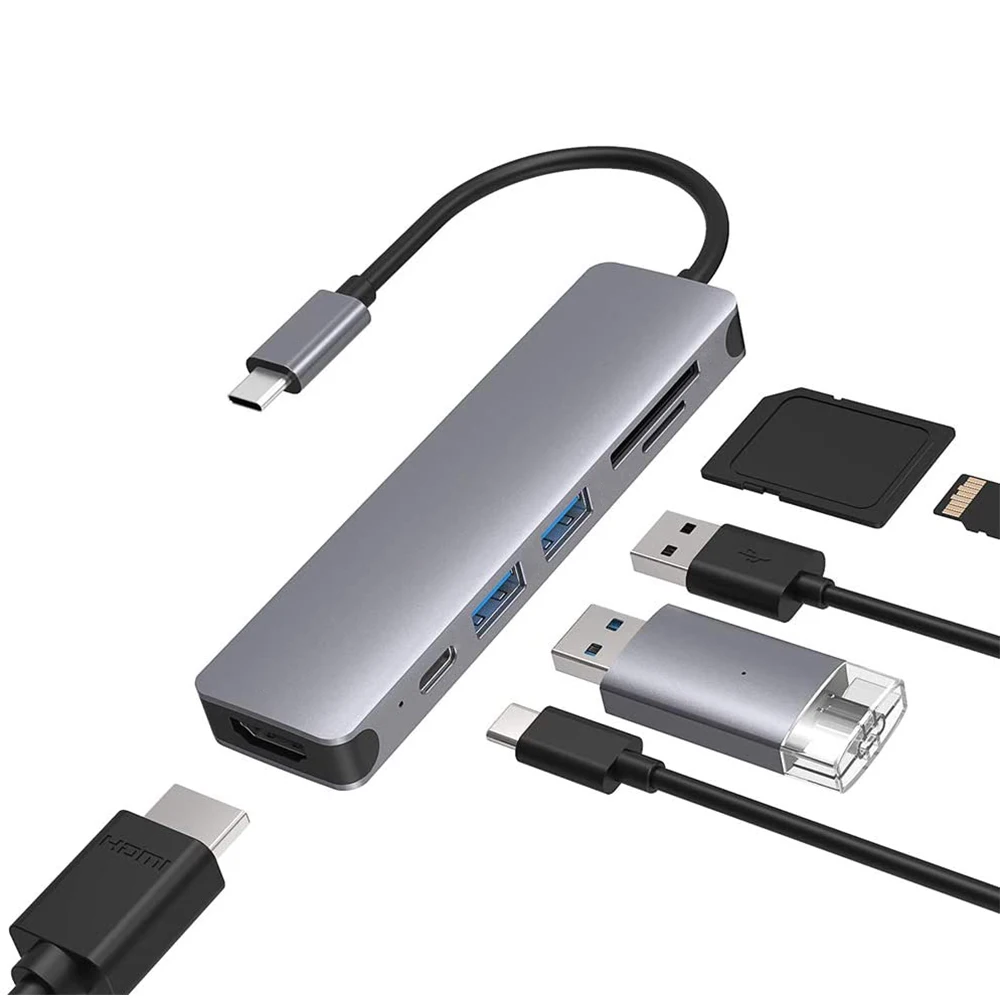 usb c  hub 3.0  6 in 1  type c hub micro ipad   power hub car  laptop stand with USB  PD SD Reader All In One For PC Computer A