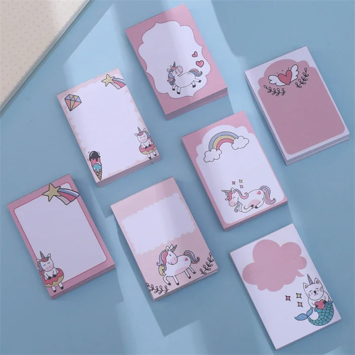 Various Fashion Style Stationery Items Stationery Set OEM Custom Kawaii unicorn Design Sticky Notes Self Adhesive Memo Pads