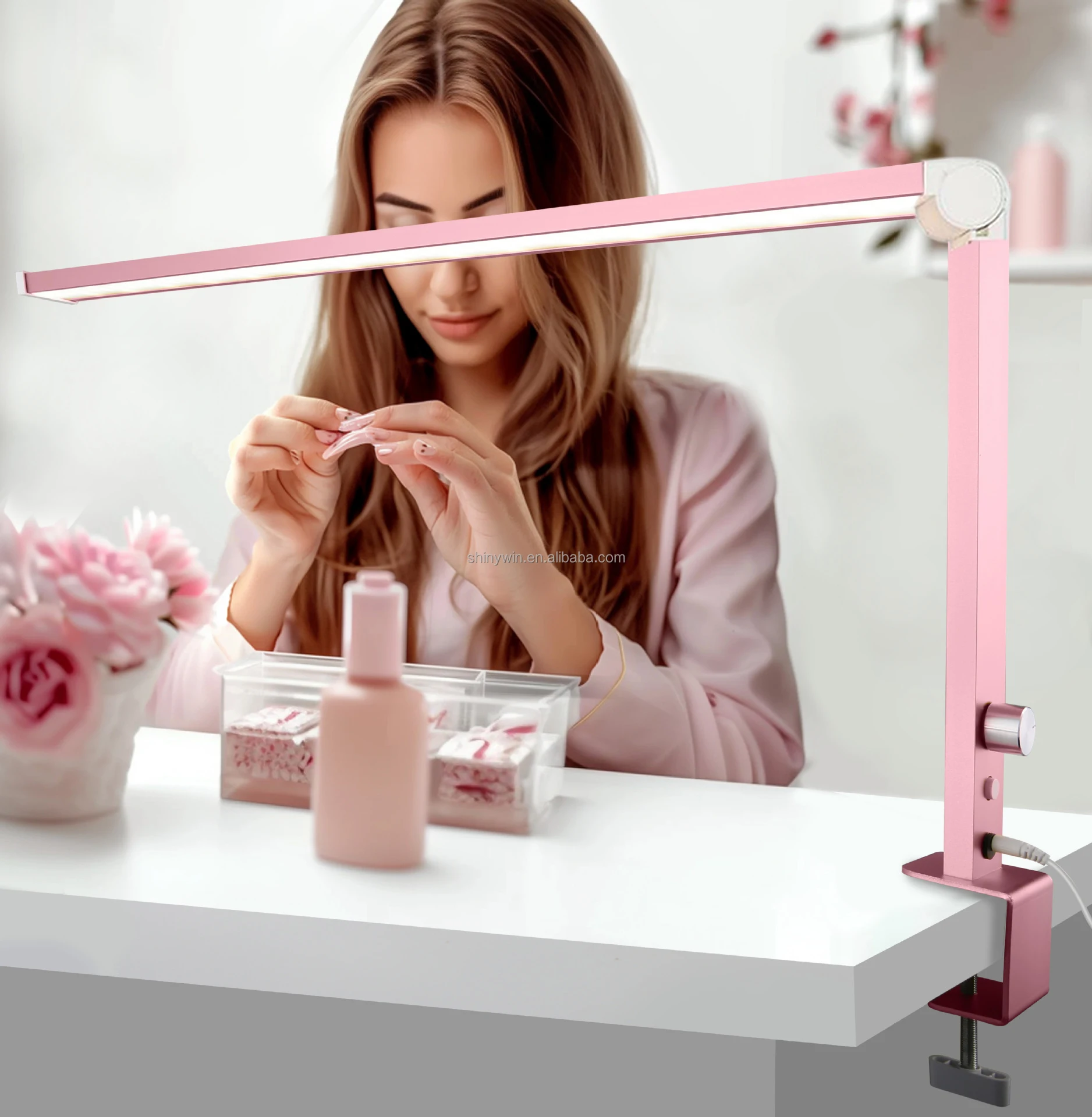 New 20 inch Nail Desk Lamp Table Stand Half Moon Light Manicure Lamp Beauty Ceiling LED Ring Light For Nail Lashes Salon Eyelash