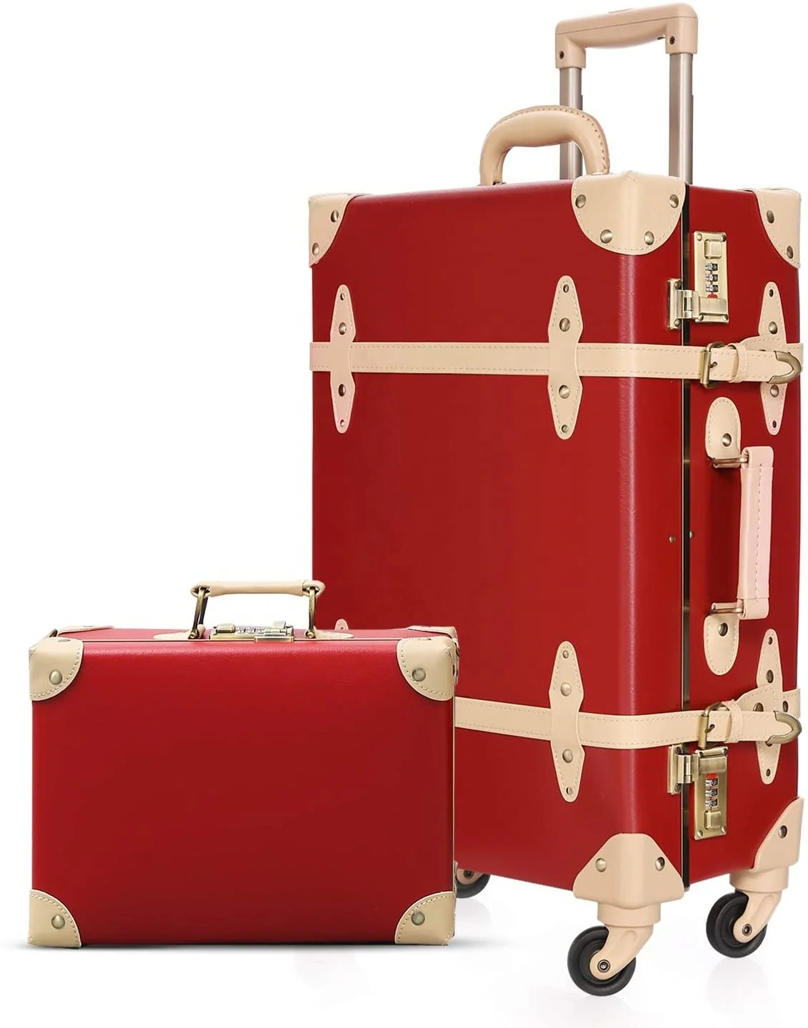 Vintage Trunk Combination Luggage Sets of 2 Piece, Hard Shell Retro Travel Suitcase with Wheels