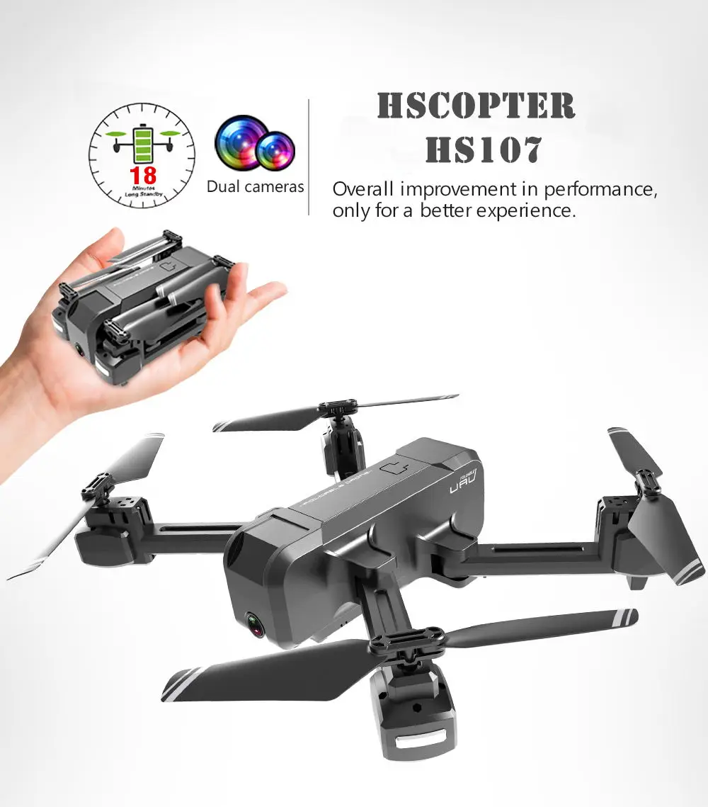  HSCOPTER HS107 4K камера Дрон складной Дрон/720P оптический поток Двойная с чехлом для переноски + 3 шт батареи (2 Экстра)