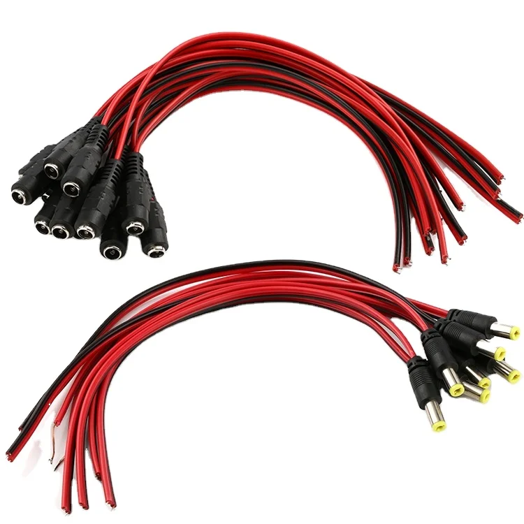 Power Cable for CCTV Security Camera Pigtail Power Adapter Connectors  5.5mm x 2.1mm 12V 5A Plugs Male Female Connectors
