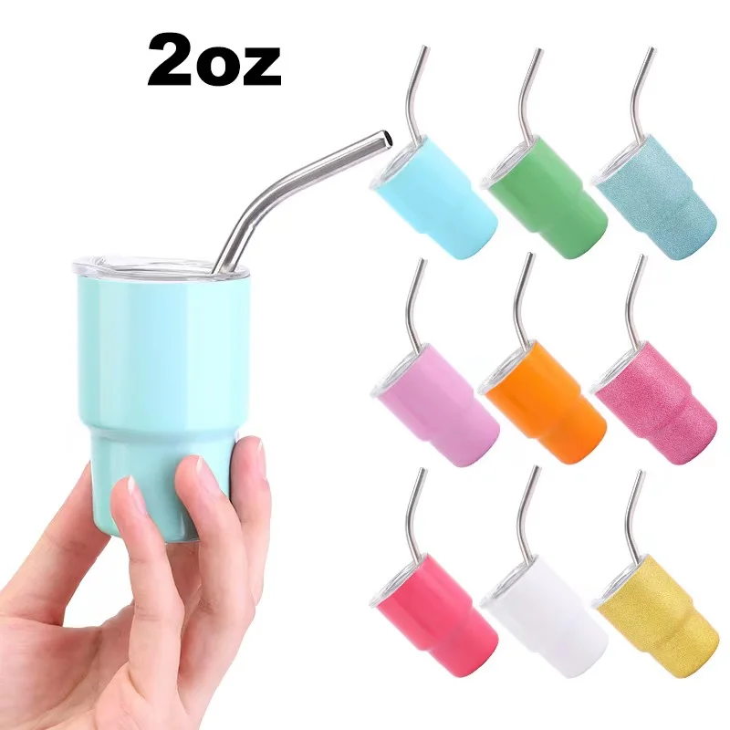 Hot Selling Stainless Steel 2oz shot glasses with stainless steel straw