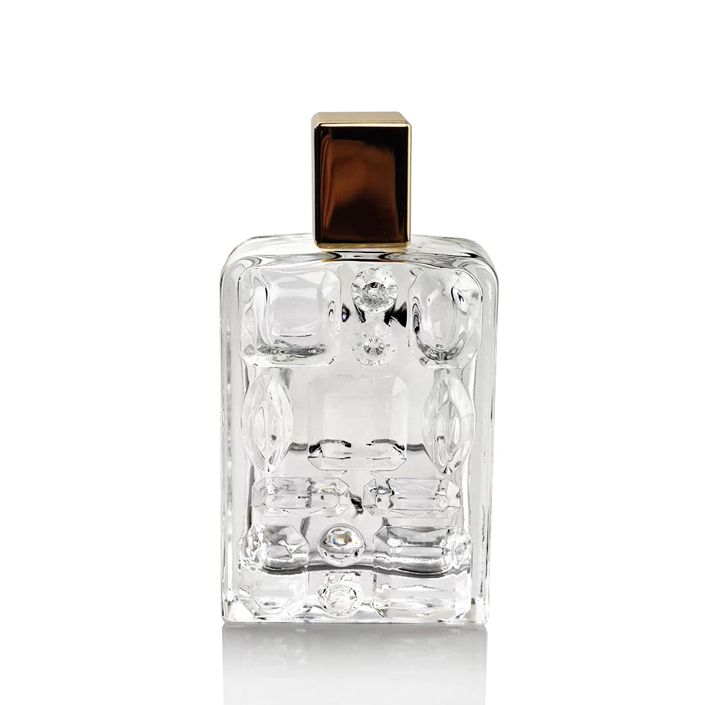 Customised logo on top side 15 fea tall cube shaped luxury shiny gold metal zamak perfume bottle cap