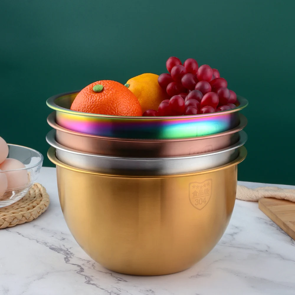 Baking Serving Fruit Bowl Stainless Steel Round Food Mixing Bowls For Hotel Kitchen
