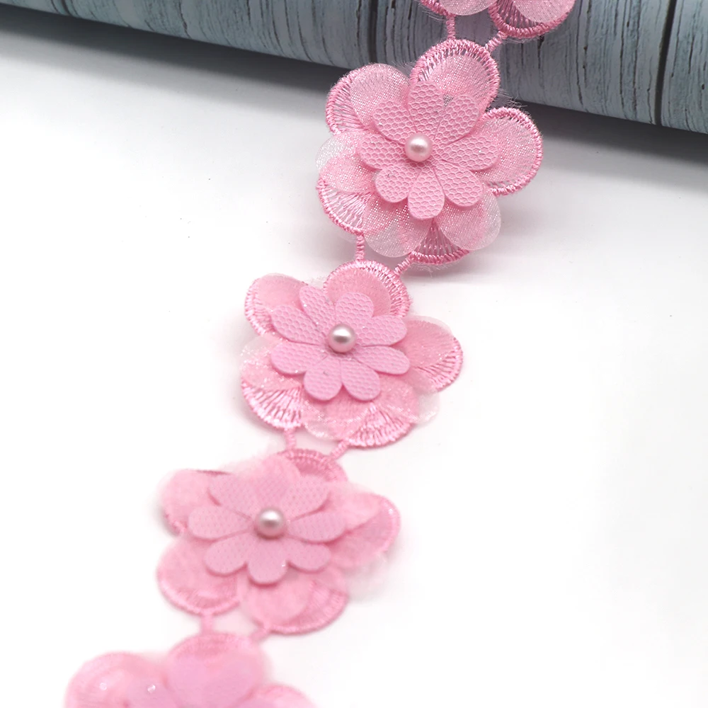 4.5cm Width Pearl Flower Beaded Embroidery DIY Accessories Sewing Material Just a trim Bride Lace Trim Fabrics For Dresses