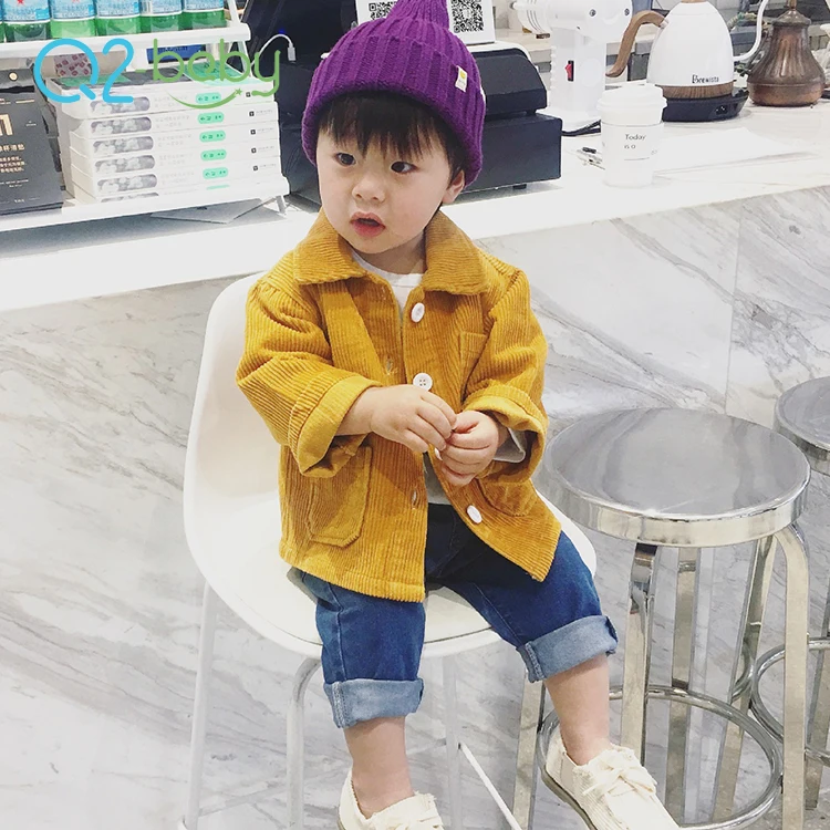 Q2-baby модное однобортное пальто на хлопчатобумажной ткани для маленьких мальчиков куртка с отворотным воротником