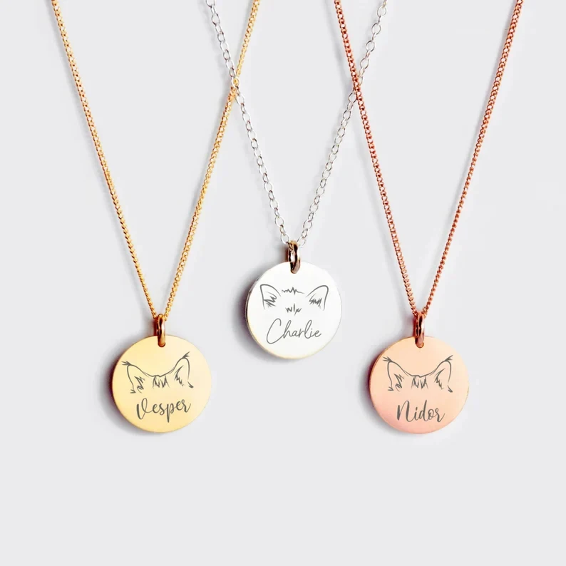 Custom Personalised Engraved Cat Ears Breeds Name Necklace Cat Memorial Cat pendant charm gift for her Jewellery