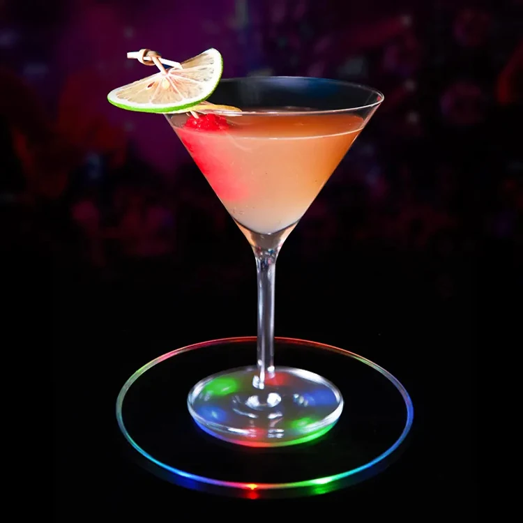 High Quality Bar Party Vase Decoration LED Bottle Glass Beer Cup Mat LED Stickers Drinking Coasters Lighting up Flash Cup Mat