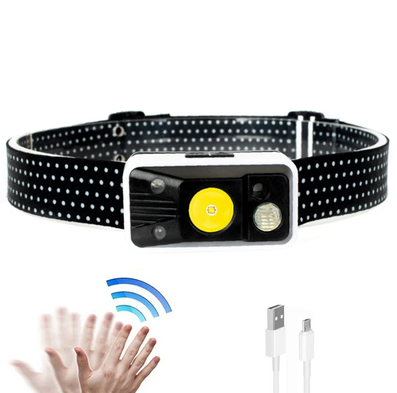 New Arrival Intelligent Induction USB Rechargeable Headlamp White Red Sensor Motion Detection Night Vision Headlight