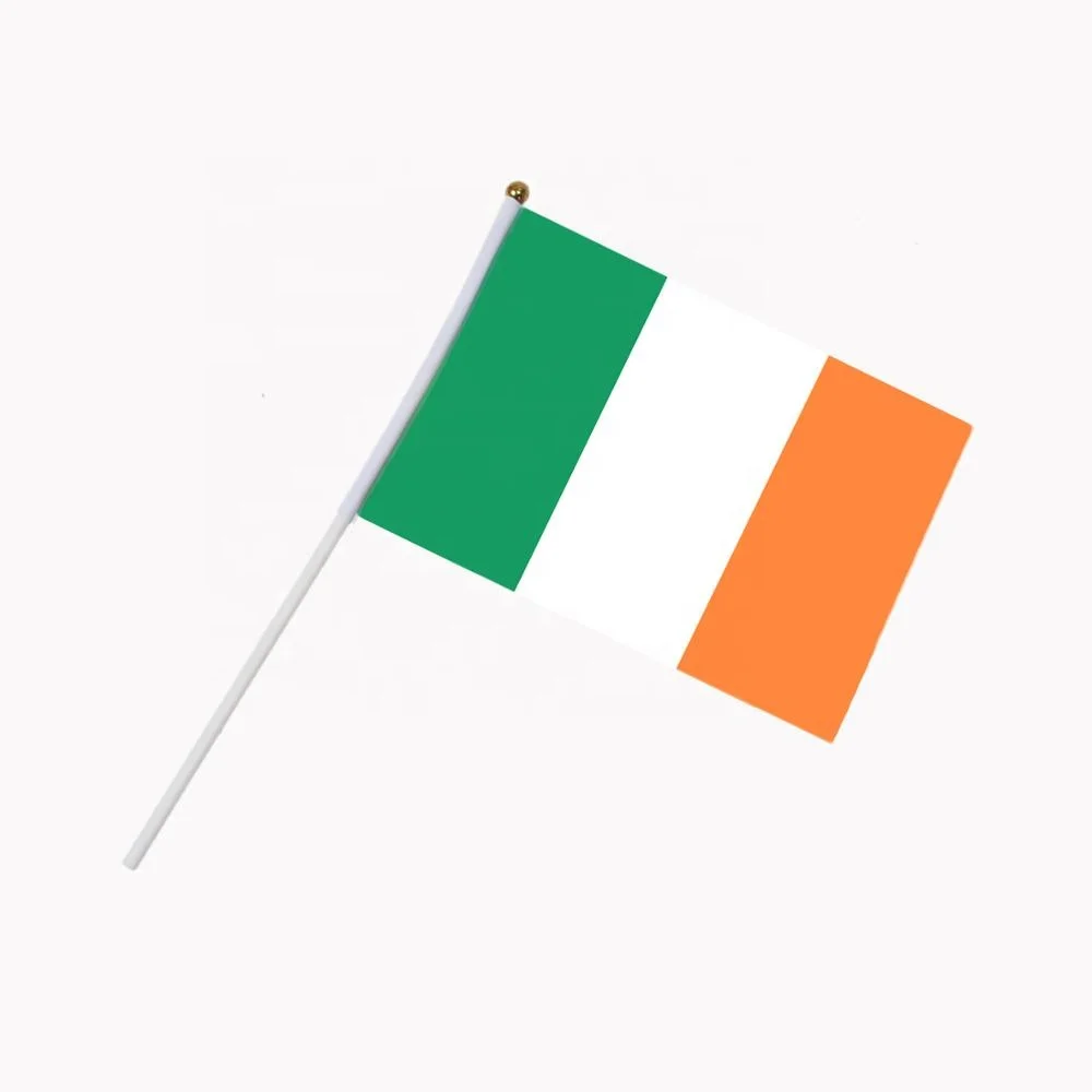 Custom Printing Ireland Hand Flag With Plastic Pole
