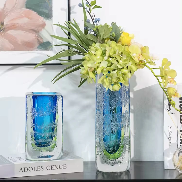 Luxury Home Decor Multicolor Abstract Art Crafts Desk Hand Blown Murano Glass Vase