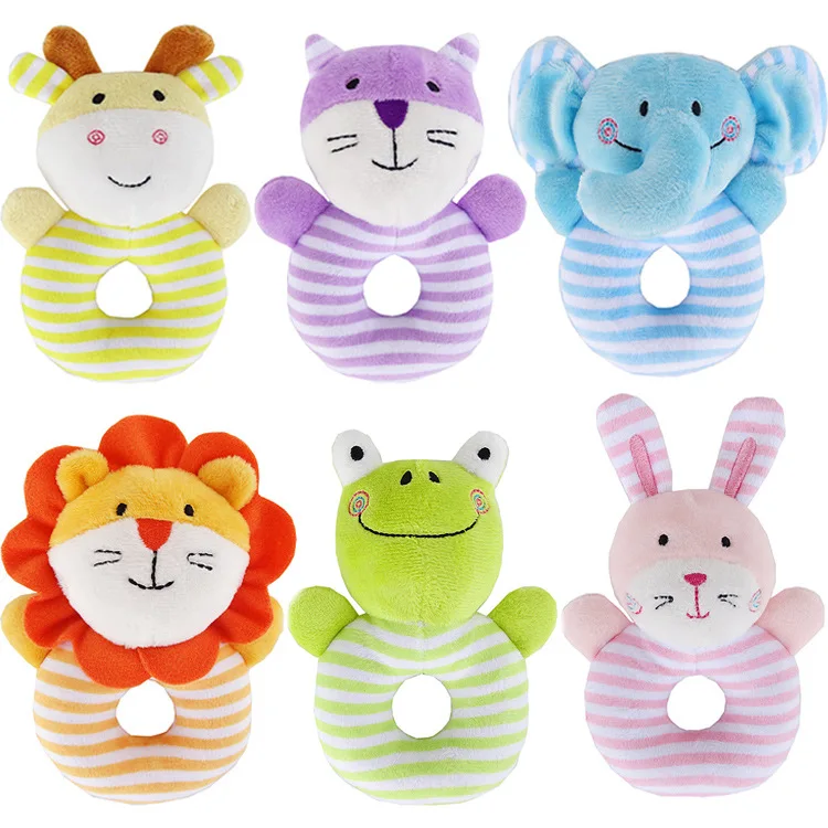 Educational Eco Friendly Baby Play Plush Soft Toys Wholesale Cute Stuffed Animal Baby Rattle Bell Toy