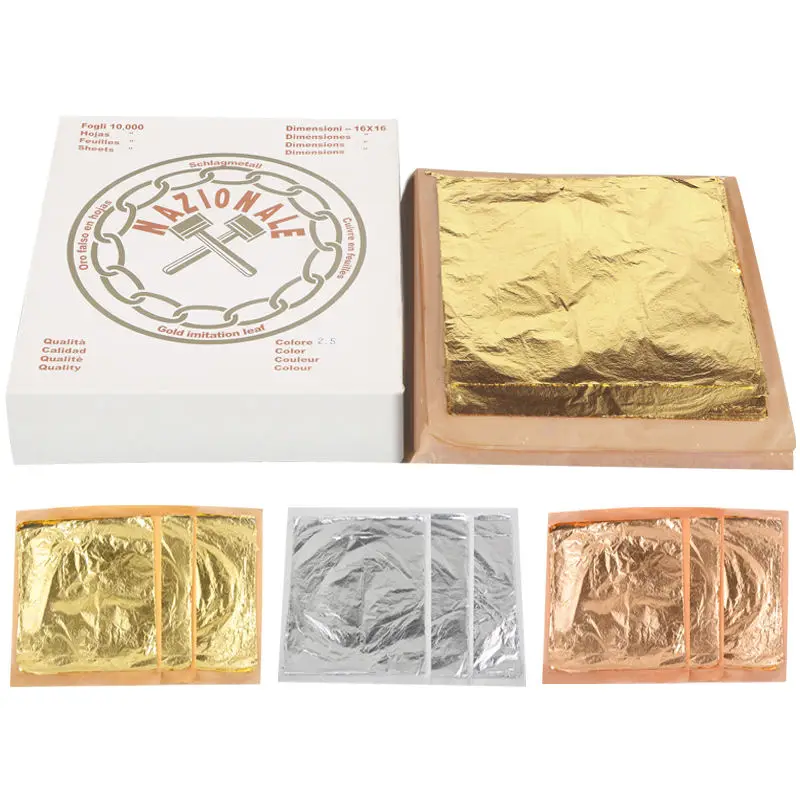 High Quality 5000 Sheets/Pack 16*16Cm Italian Gold Leaf Foil Sheet Imitation Gold Leaf  For Gliding Furniture Decoration