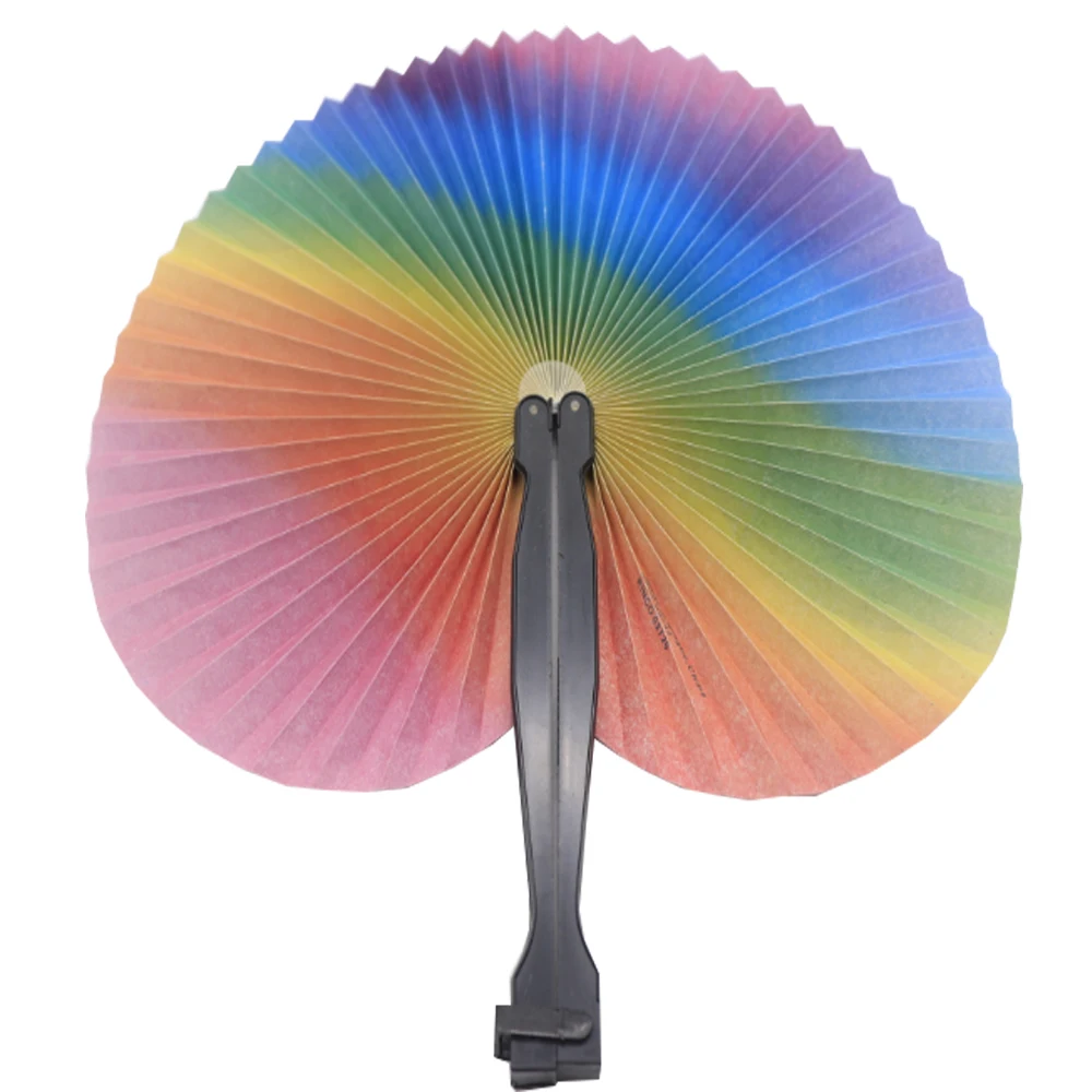 Round Shaped Accordion Folding Handheld Paper Hand Fans with Plastic Handle for Wedding Birthday Party Favors