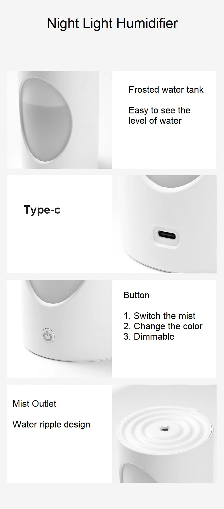 Aromatherapy Cool Mist Humidifier Battery Wireless Tree Hole Creative Humidifier Night Light Bedroom Essential Oil Diffuser