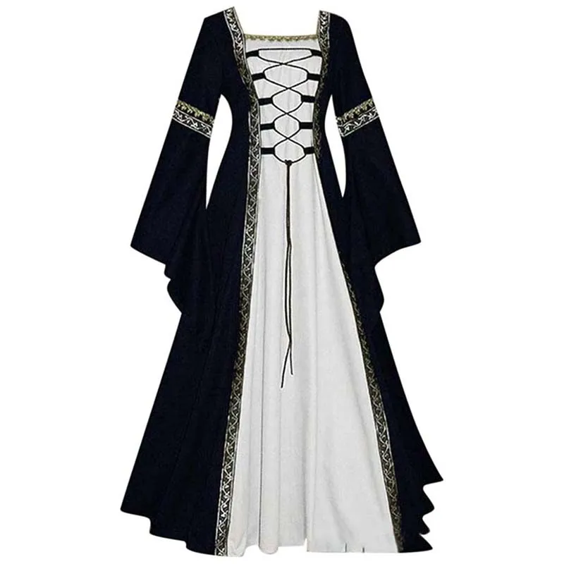 Women Medieval Cosplay Long-Sleeved Bell Sleeve Lace-up GOTHIQUE Retro Victorian Dresses WDEC-014