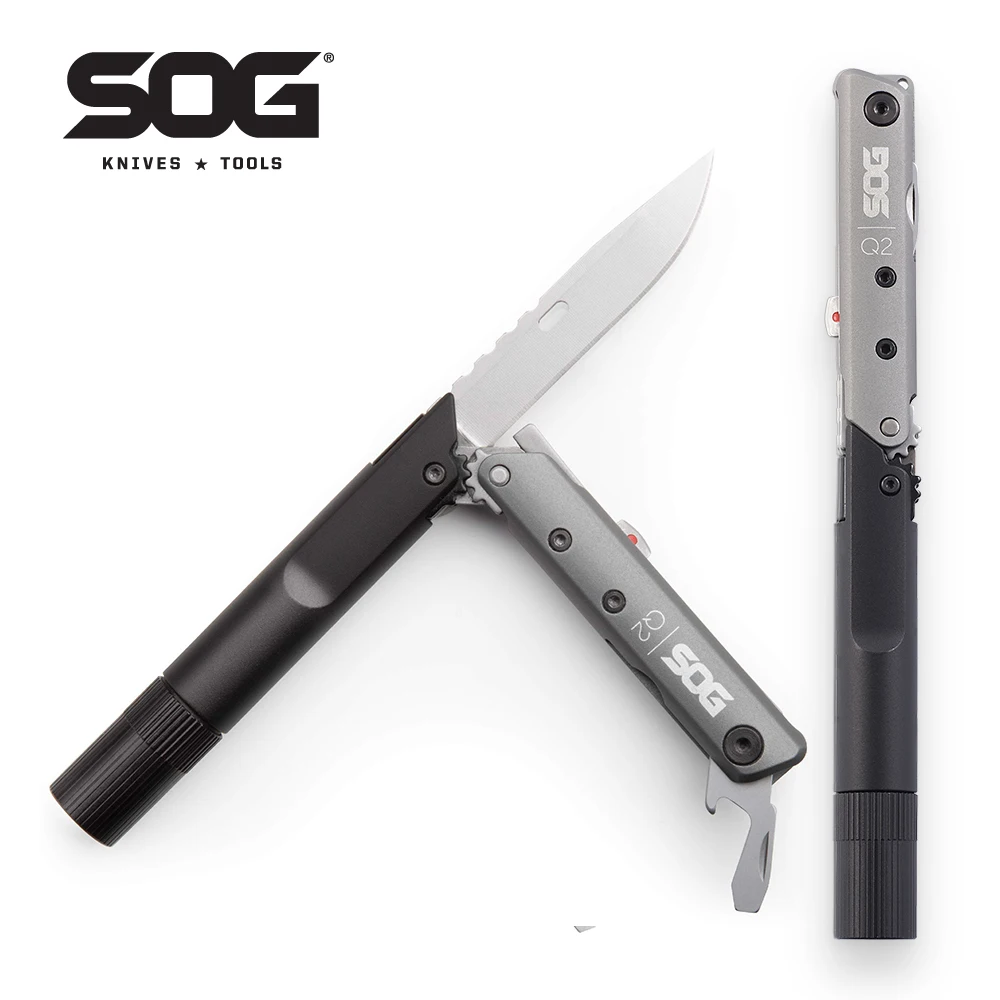 SOG Baton Q2 Multi-tools EDC включая светодиодный фонарик с AAA высокопроизводительный аккумулятор 2 4 ' открывалка для бутылок прямым лезвием