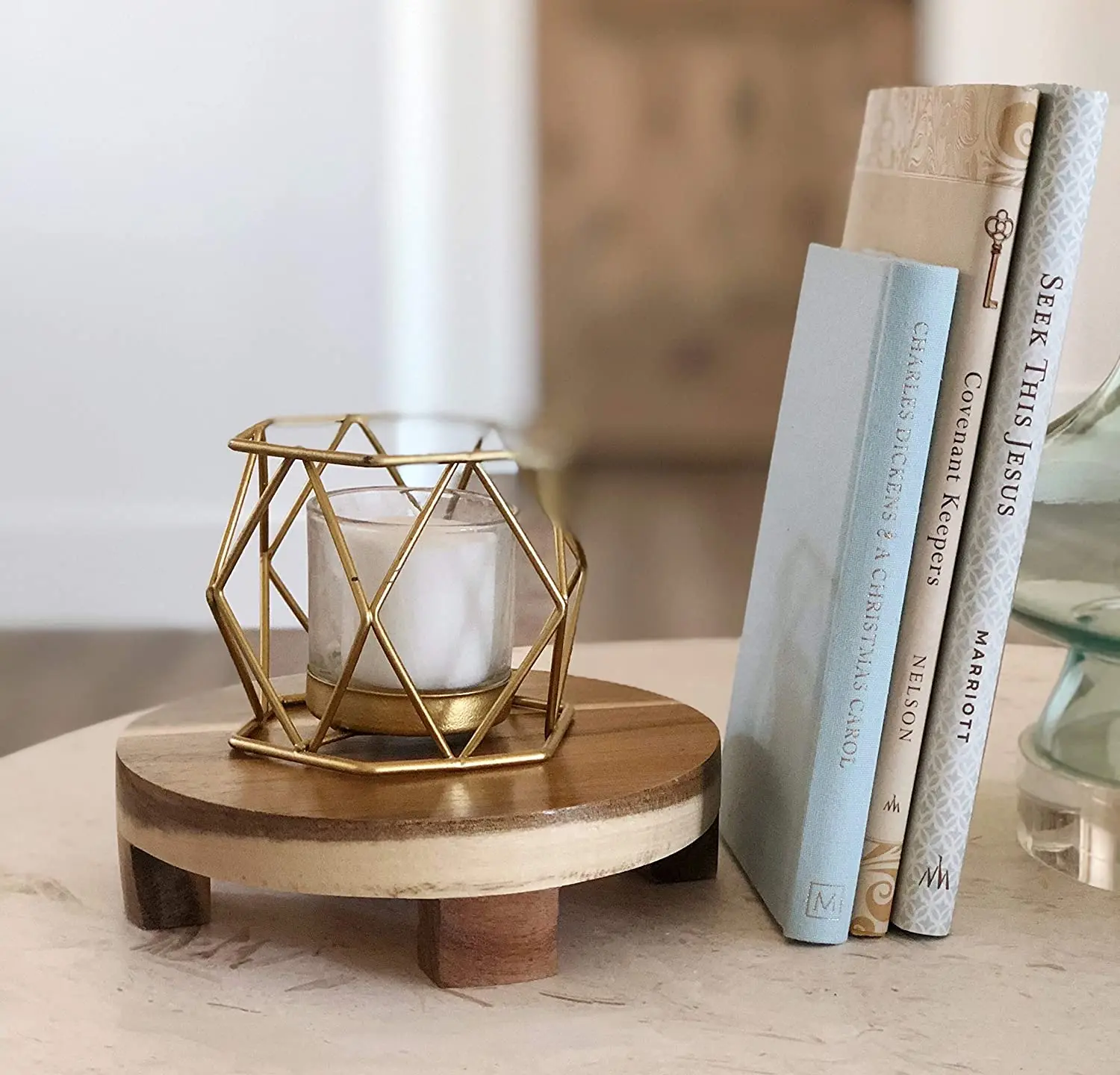 Acacia Wood Round Pedestal Display Plant Riser Stand