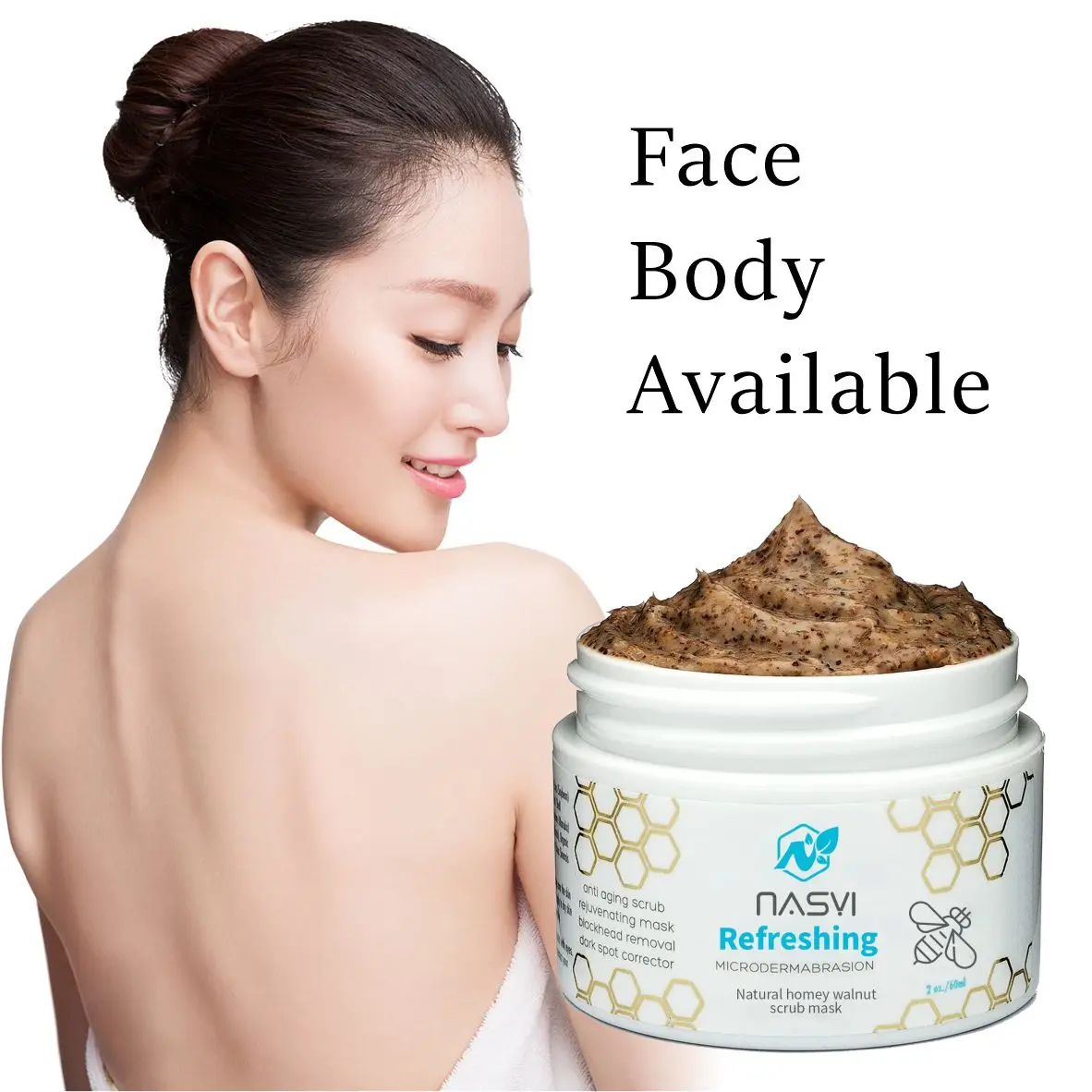 Best Selling Nasyi Private Label Natural Vegan Face Mask Pore Shrink Microdermabrasion Honey Walnut Facial Scrub Facial Mud Mask
