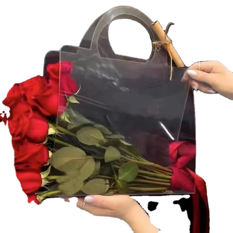 Ready To Ship Hot Sale Transparent Portable Flower Bags Plastic PET PVC Bouquet Sleeves Bags For Flower Carrying