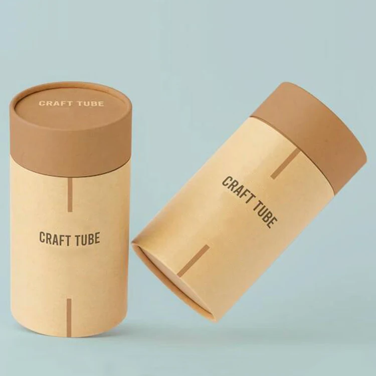 Custom logo round craft gift bottle package kraft paper tube cylindrical packaging box