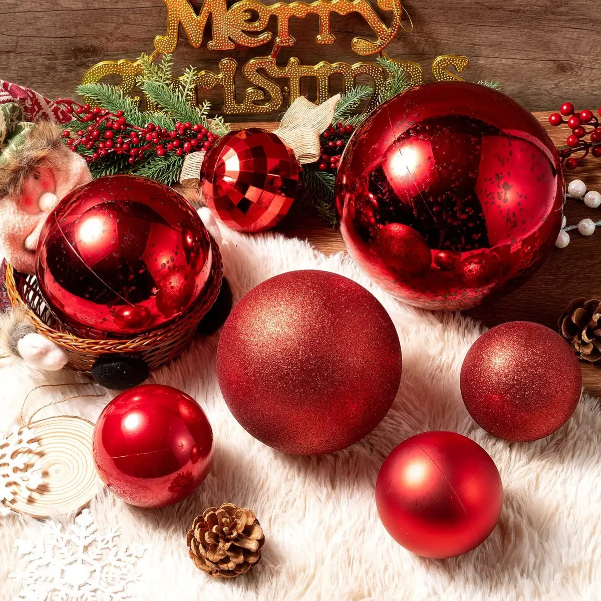 100mm XmasExp Christmas Ball Ornaments Red Giant Shatterproof Plastic Decorative Hanging Mercury Ball Christmas Tree Ornaments