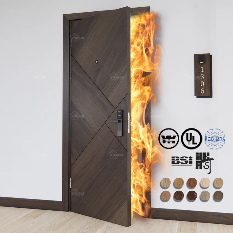 20 45 60 minutes WH BS EN listed fire rated wood door interior fireproof soundproof apartment door internal fd30 hotel room door