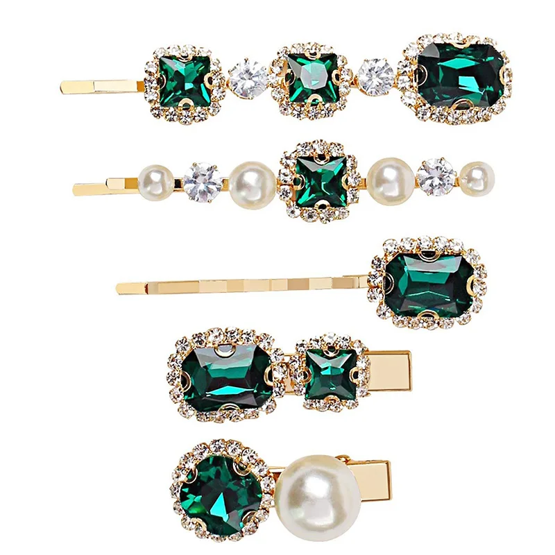 Hot Selling Crystal Hair Clips For Girls Luxury Gemstone Bobby Pins Diamond Alligator Clips Hairgrips Hairpins 5PCS Per Set