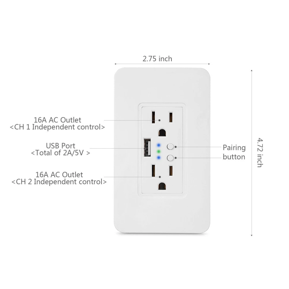 New TUYA Alexa USB interface 2 way Double US Power Plug Wall Outlet WiFi Smart Socket