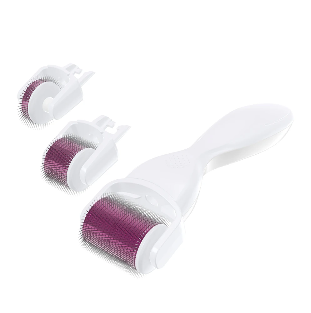 Titanium 3 in 1 derma roller kits with replaceable microneedling face roller head for skin rejuvenation derma rolling system