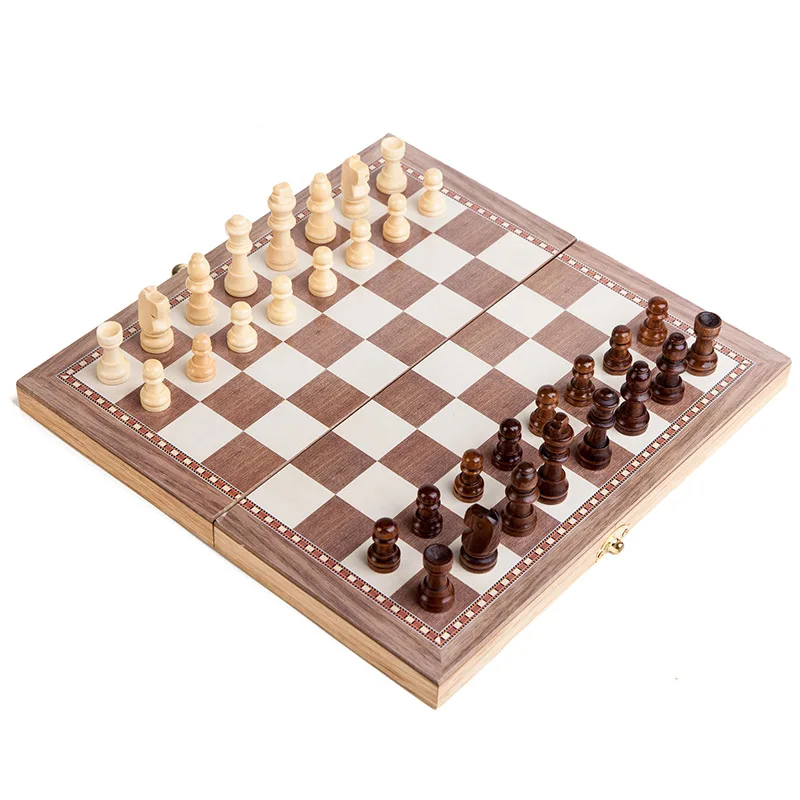 3 in 1 Large Foldable Wooden Chess Board Game Set Home Travel Party Games Chess Backgammon Checkers Toy Chessmen Entertainment