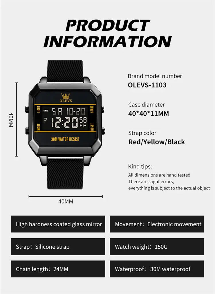 OLEVS 1103 elegance shenzhen man digital watch nice Silicone strap Luminous Multi function low moq Casual wristwatch
