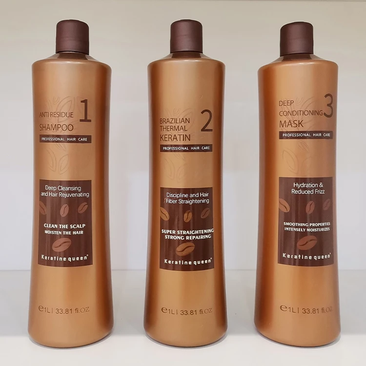 Factory Wholesale 1000ml Coffee Brazilian Keratin Treatment Smoothing Cream Shampoo Mask Set