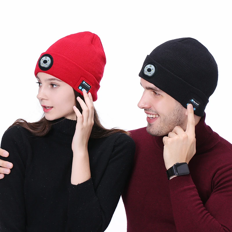 Wireless Smart  Headset Headphone  Fashion LED  Knitted Hat Handsfree Speaker  Earphone Music Christmas LED Winter Hat Earbuds