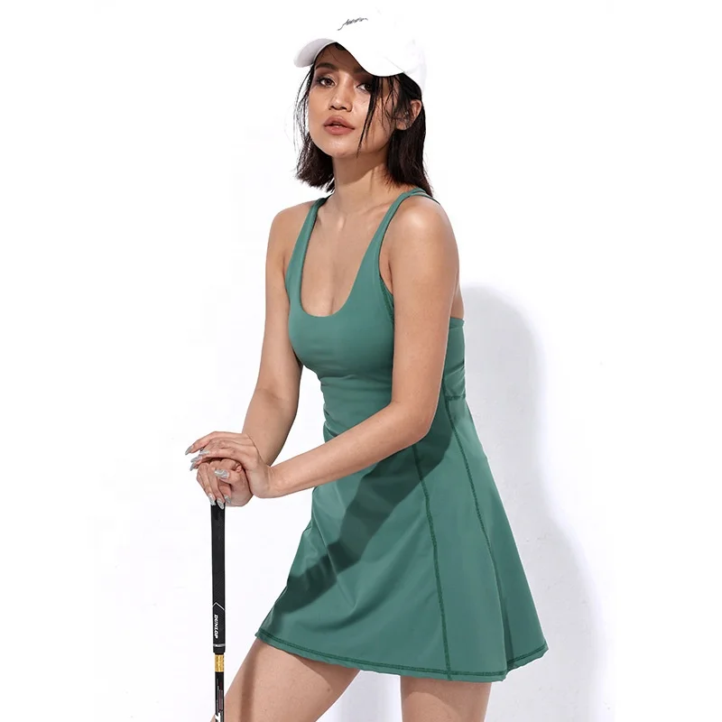 Custom Breathable Elastic Solid  Side Pocket Golf Tennis Dress Women Short Tennis Skirt