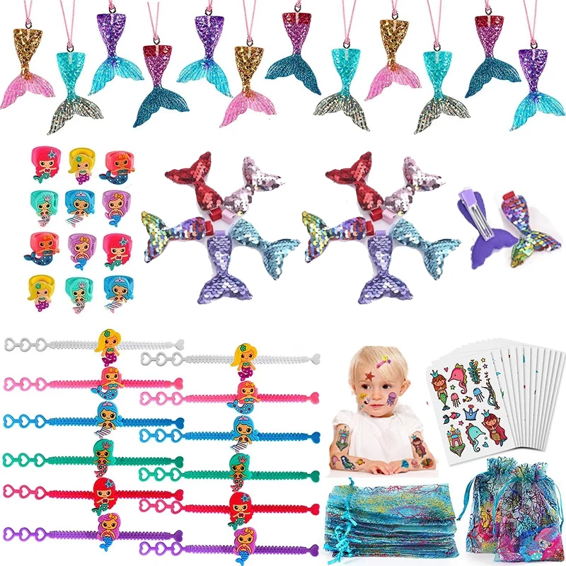 72pcs Custom Goodie Bag Supplies Little Mermaid Birthday Accessories Wedding Favor for Girls Mermaid Themed Party Favors