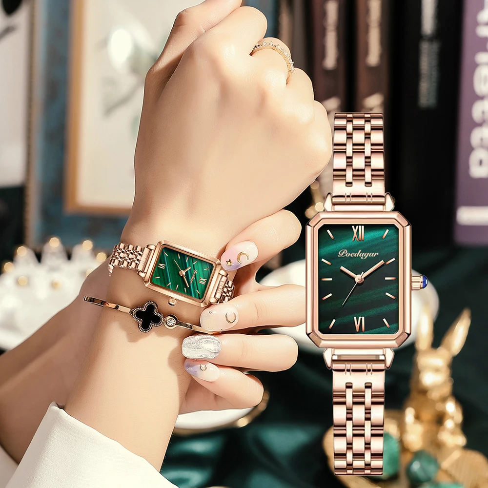 POEDAGAR 622 world custom face women quartz watch best power Steel Strap rectangle water resistant old Casual watch set