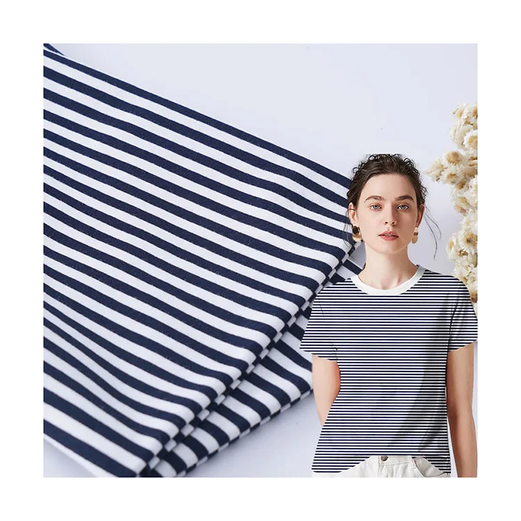 
Custom fabric cotton jersey knit women cotton stripe dress fabric 95 cotton 5 elastane fabric 