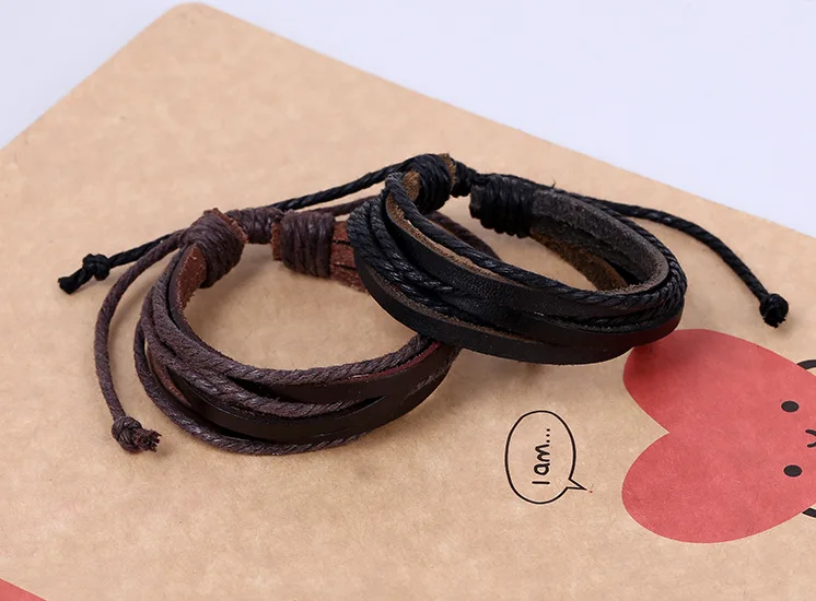 Hot Selling Hand Woven Cowhide Hand Rope Bracelet Fashion Classic Jewelry Retro Hemp Rope Multi-layer Leather Bracelet