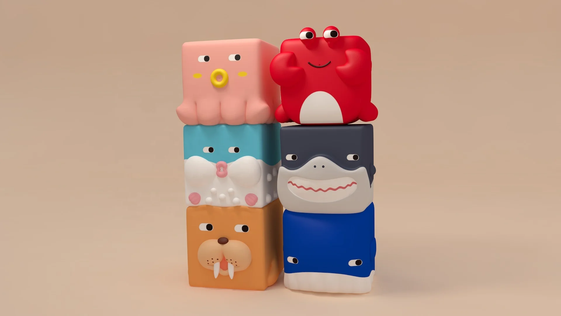 
PVC Water Squirting Toys Blocks Set Baby Bath Figure Animal Toy 