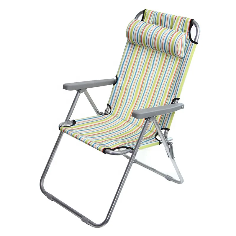 Manufacturer direct selling folding chair outdoor leisure folding chair portable three gear adjustable beach chair with pillow