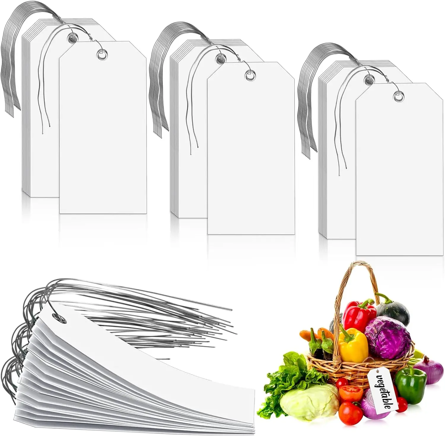 White Metal Eyelet Blank Waterproof Tags Shipping Tags for Labeling Plastic Tags with Wire for Outdoors Luggage Inventory Shelf