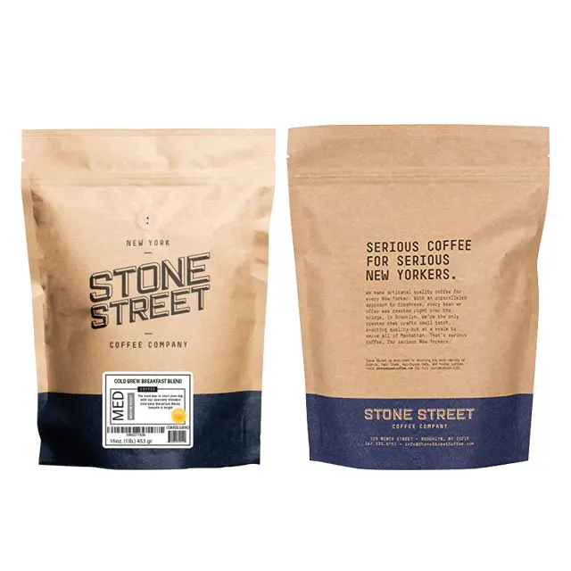 Laminated Stand up 250g 340g 500g 1kg Custom Foil Coffee Bean Packaging Snack Food Mylar Bag Zipper