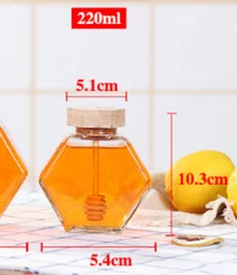 Шестигранная стеклянная банка объемом 220 мл для герметичного хранения меда, пустая банка для сахара, стеклянные банки для хранения с деревянными крышками